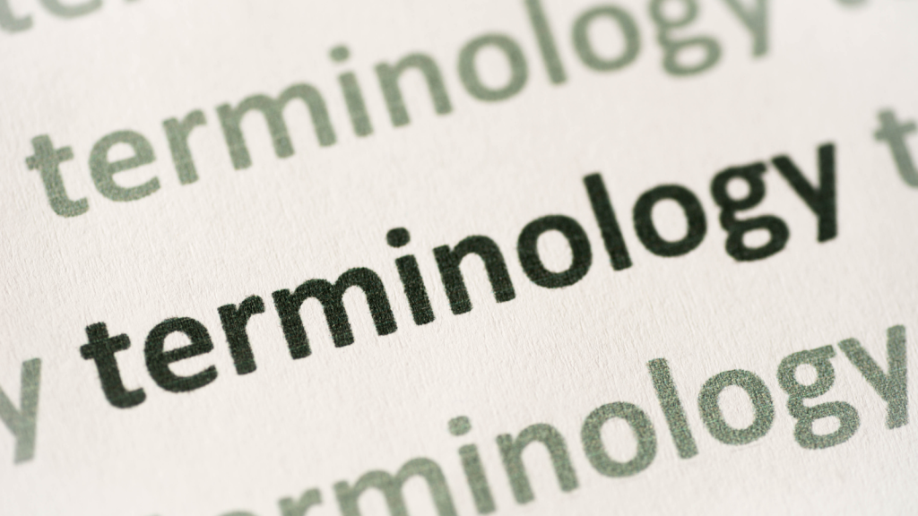 Surrogacy terminology glossary showing the word terminology in print