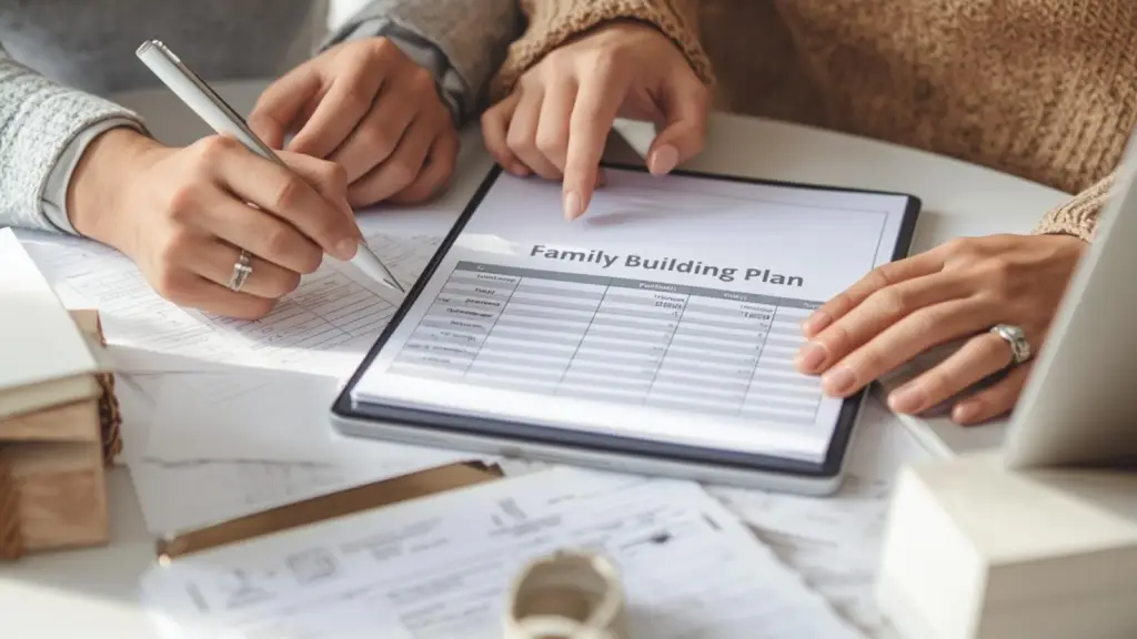 Intended parents reviewing a family building plan and financial documents for surrogacy financing in 2025