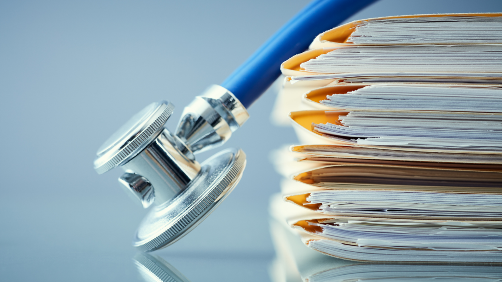 Medical coordination in surrogacy with fertility clinic records and stethoscope